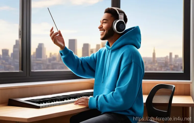 AI 생성 음악과 감성 창작 - **Prompt 1: The Aspiring Musician's AI Studio**
    A young, casually dressed individual in their ea...