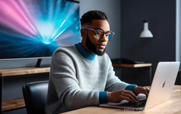 창작자와 기술의 협업 - **Prompt: AI as a Creative Muse and Idea Generator**
    "A vibrant, medium shot of a diverse conten...