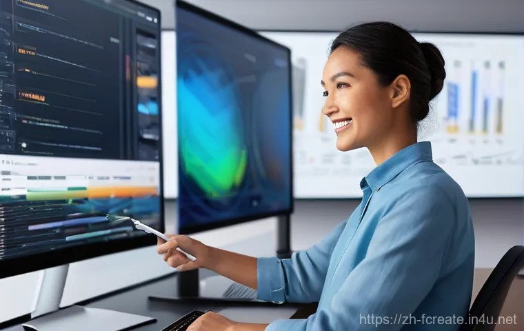 창작자와 기술의 협업 - **Prompt: AI as a Creative Muse and Idea Generator**
    "A vibrant, medium shot of a diverse conten...