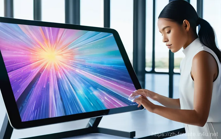 아티스트의 디지털 미래 - **Prompt:** A young, focused female artist, dressed in a stylish yet practical jumpsuit, is in her f...