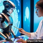 AI 기반의 창작과 감성 표현 - **Prompt:** "A futuristic art studio bathed in soft, ethereal light. A sleek, humanoid AI robot, wit...