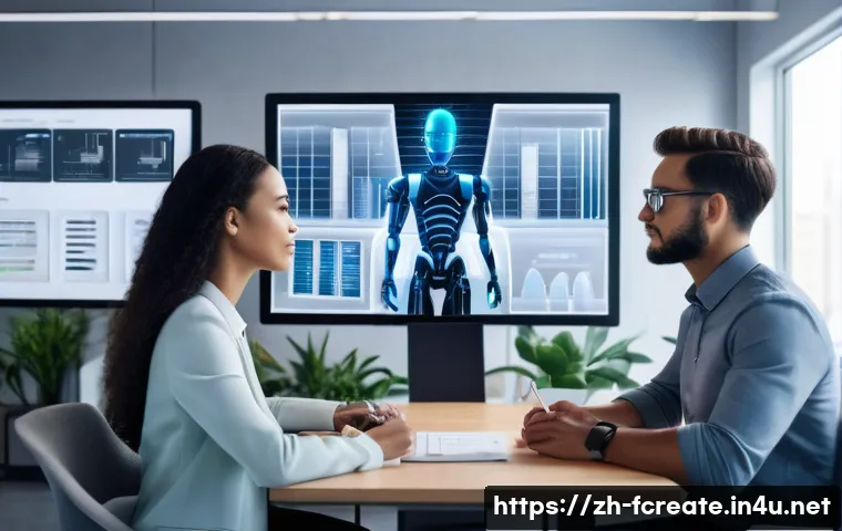 AI 창작의 경제적 영향 - **Prompt 1: AI-Human Collaboration in a Future Workplace**
    A diverse group of professionals, mal...