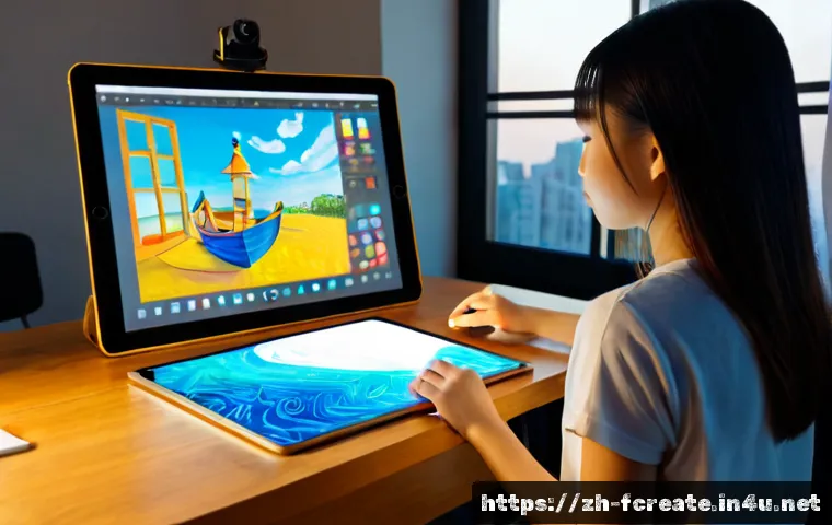 사람과 AI의 창작 협업 사례 - Photorealistic creative collaboration scene, a diverse young illustrator sketching colorful concept ...